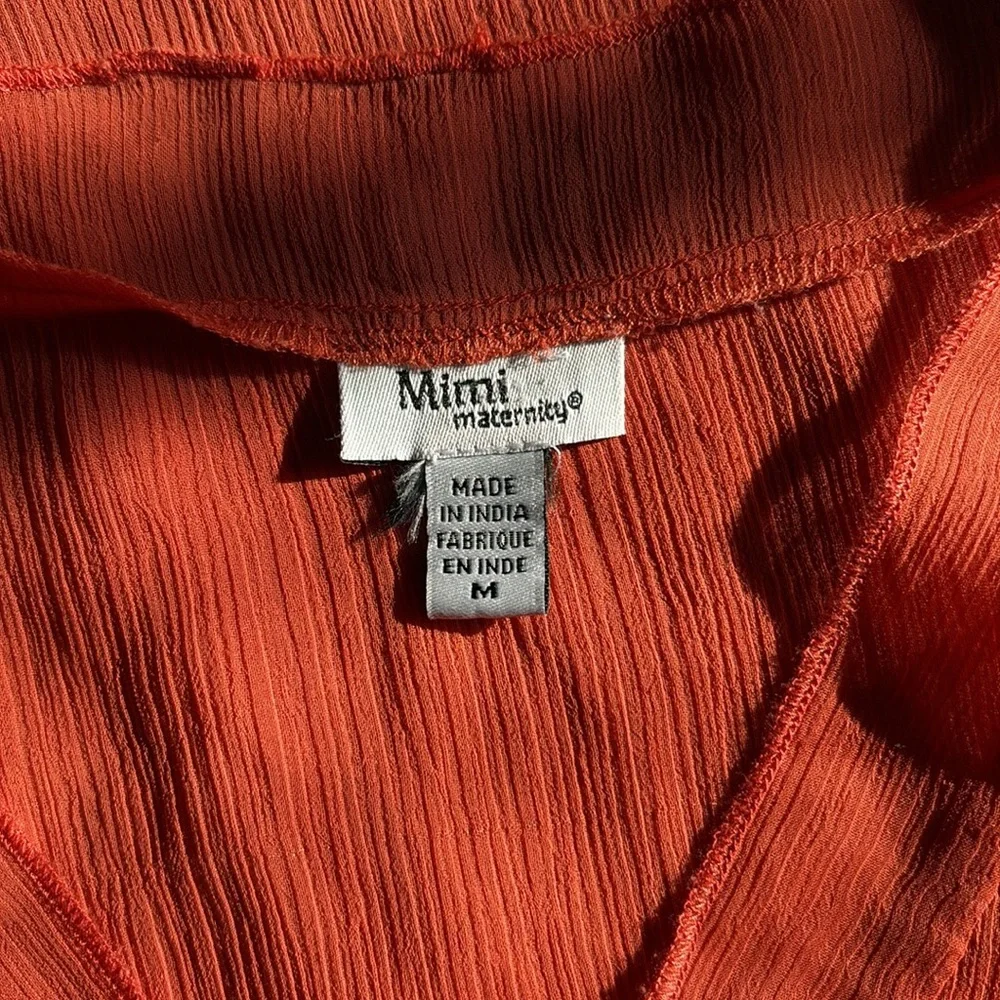 Mimi Maternity Chiffon Empire Waist Flutter Sleeve Blouse Coral Orange M NWOT